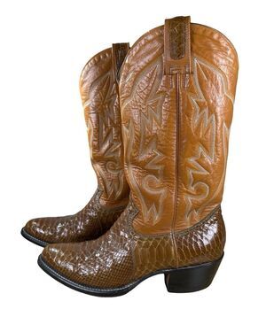 Montana Snake Python Style Boots Made In Mexico Vintage Western Cowboy Boots 9